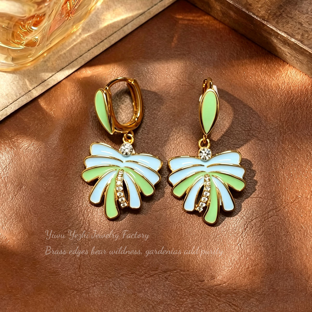 Cross-border European And American Oil-drip Firework Zircon Earrings, Light Luxury Spring-summer High-end Ear Cuffs, Fresh Mint Green Versatile Earrings
