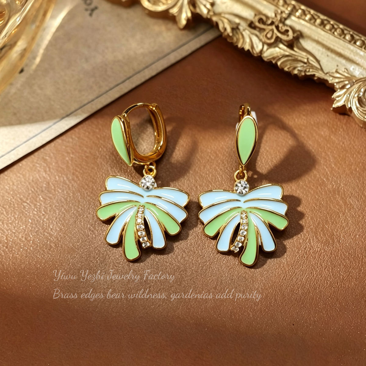 Cross-border European And American Oil-drip Firework Zircon Earrings, Light Luxury Spring-summer High-end Ear Cuffs, Fresh Mint Green Versatile Earrings
