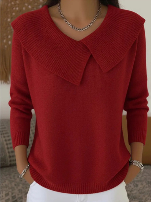 Fashion Retro Playful Temperament Slim Lapel Sweater Knitted Style