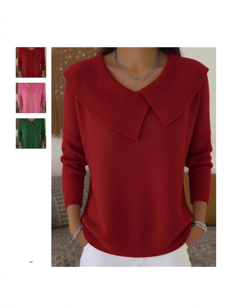 Fashion Retro Playful Temperament Slim Lapel Sweater Knitted Style