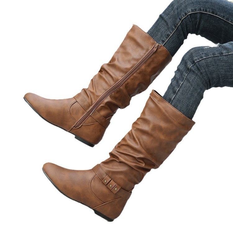 Plus-size High-top Flat Western Cowboy Boots