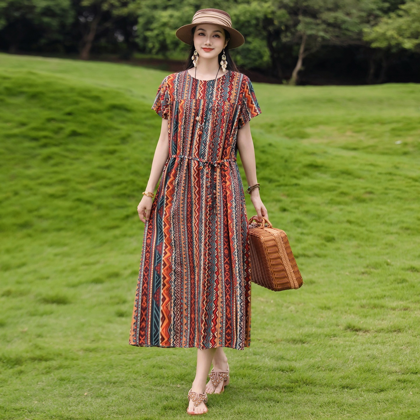 New Elegant Cotton Silk Dress For Middle Aged And Senior Women