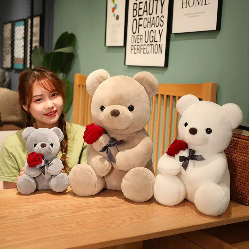 23-45cm New Lovely Hug Roses Teddy Bear Plush Pillow Stuffed Soft Animal Dolls Nice Birthday Gift