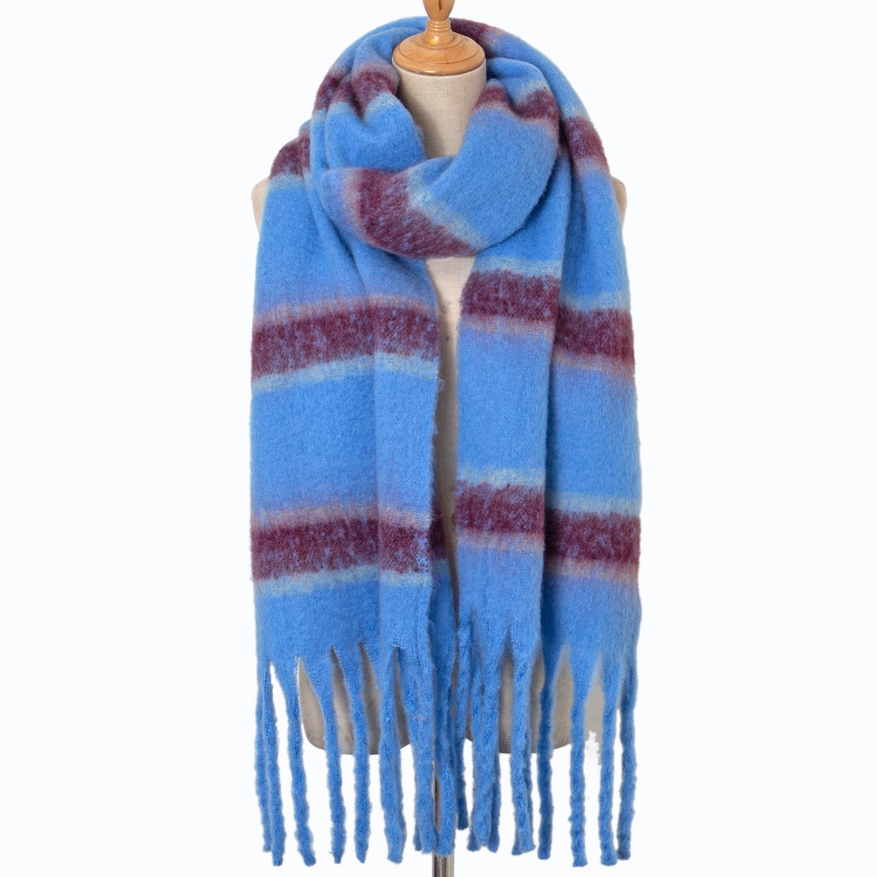 Cashmere-like Loop Yarn Chunky Ribbed Striped Scarf