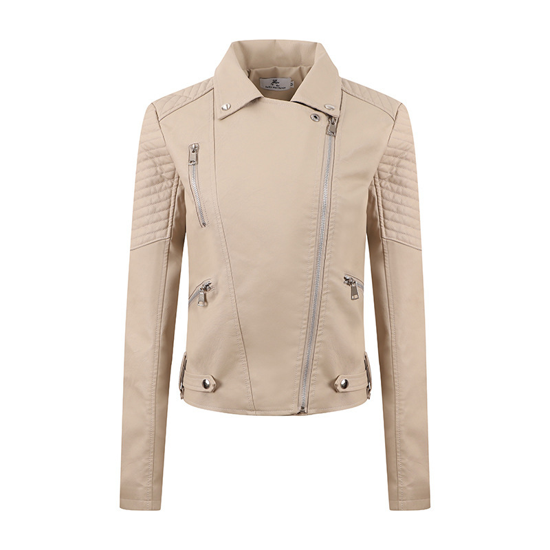 Women's Short Leather Oblique Pull Slim Clothing Leather Jacket