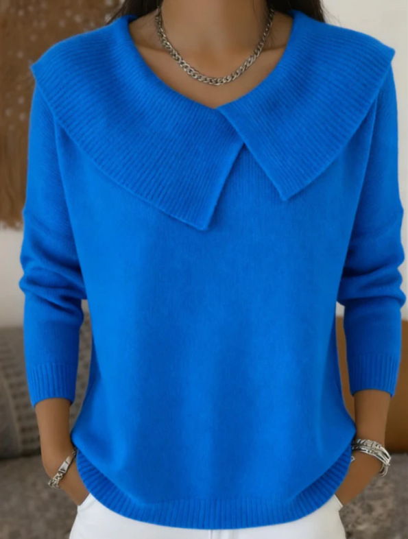 Fashion Retro Playful Temperament Slim Lapel Sweater Knitted Style