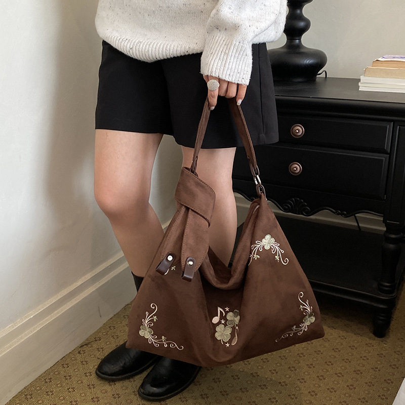 Women's Casual Embroidered Floral Canvas Tote Bag