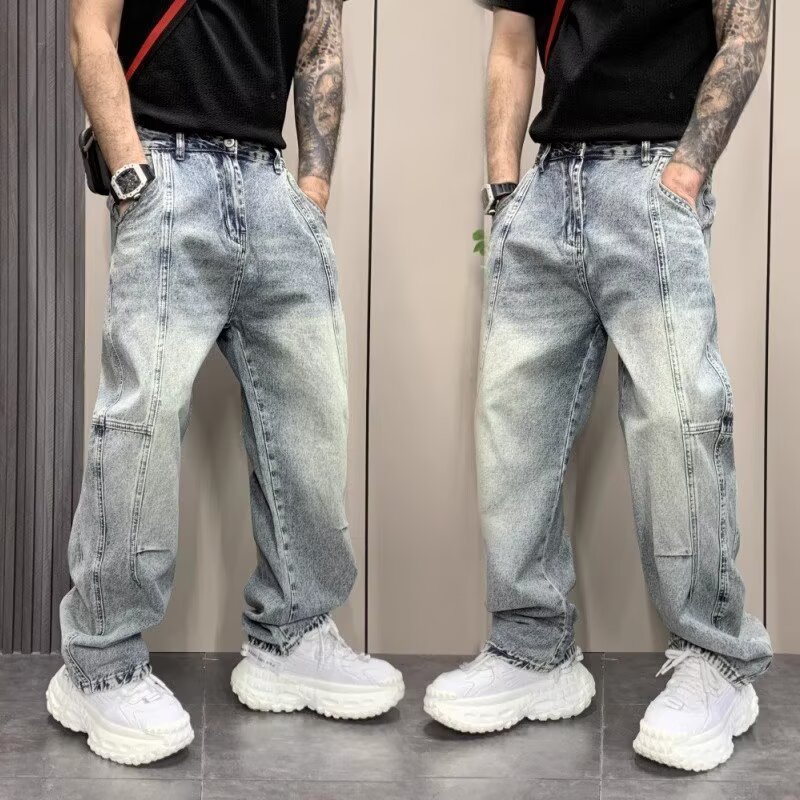 Men's Patchwork Straight-leg Loose-fit Jeans