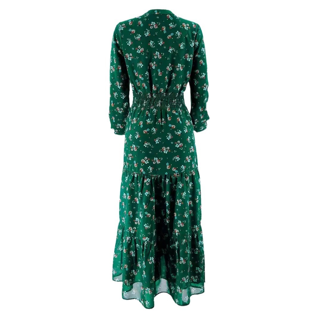 Women's Middle East Muslim Chiffon Flower Smocking Long Fashion Elegant Dress