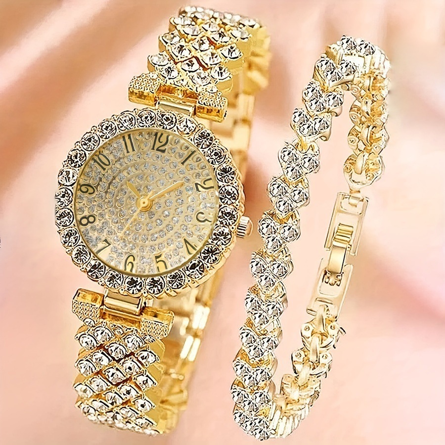 Womens Diamond-encrusted Watch And Bracelet Set