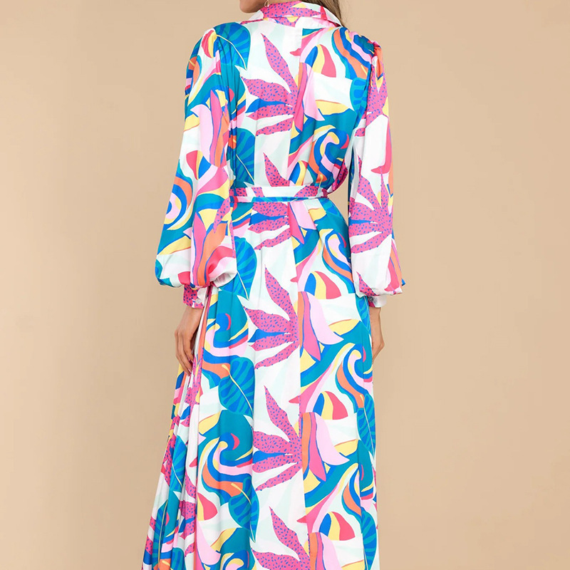 New Printed Dresses Long-sleeved Polo Collar Dresses Women