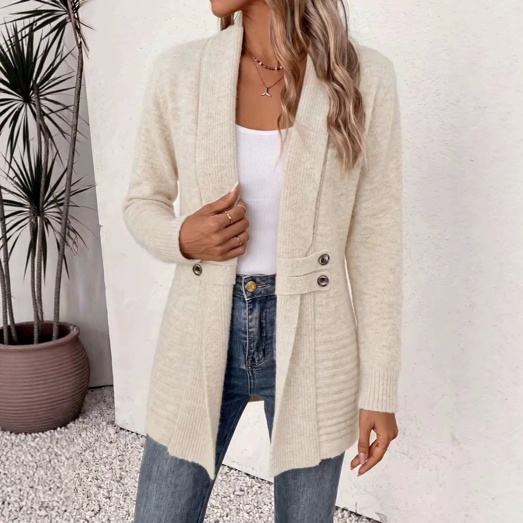 Women's Casual Decorative Cardigan, Relaxed Style, Versatile Mid-Length Sweater