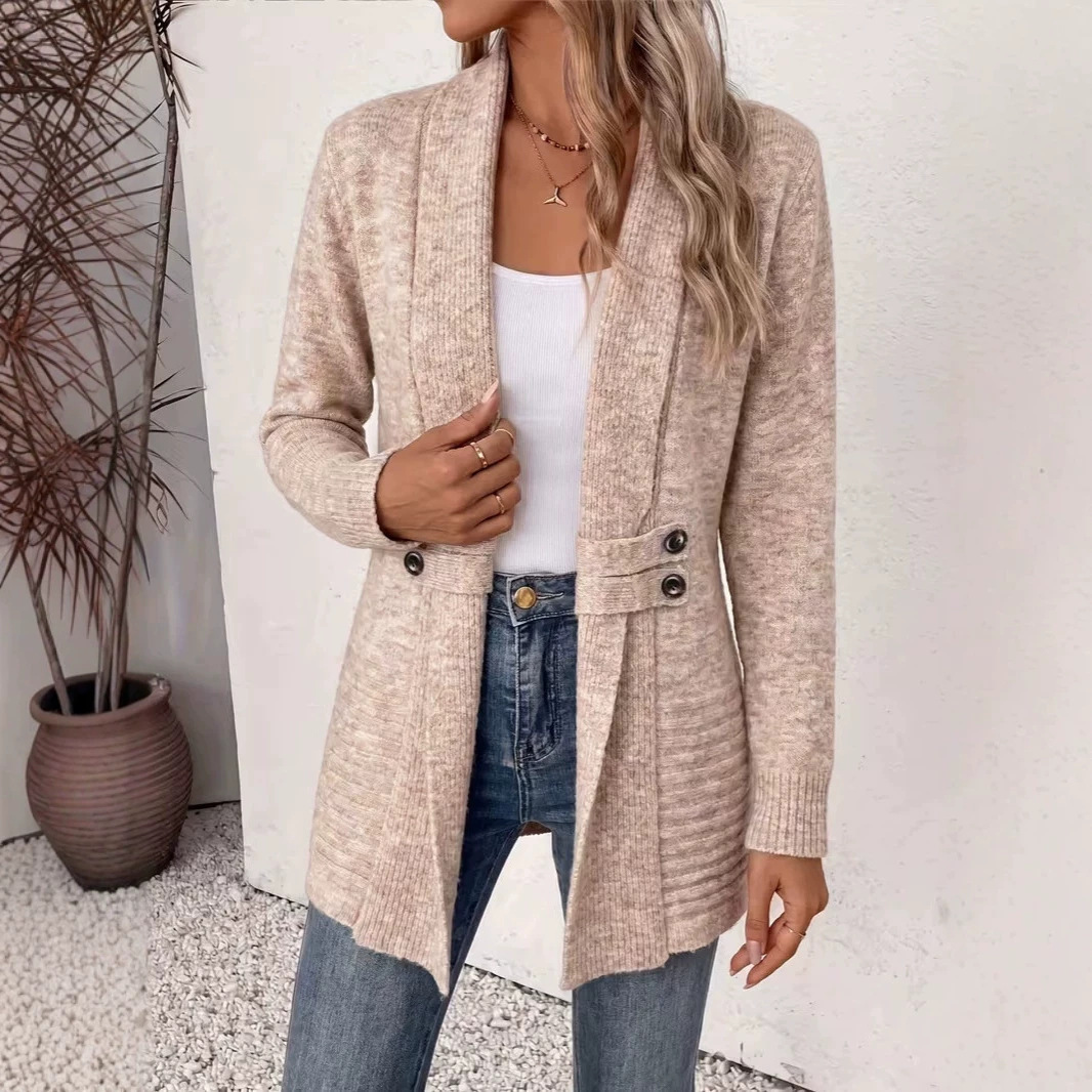 Women's Casual Decorative Cardigan, Relaxed Style, Versatile Mid-Length Sweater