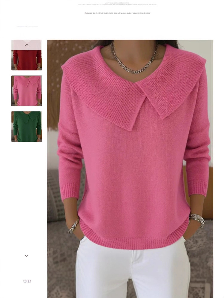 Fashion Retro Playful Temperament Slim Lapel Sweater Knitted Style