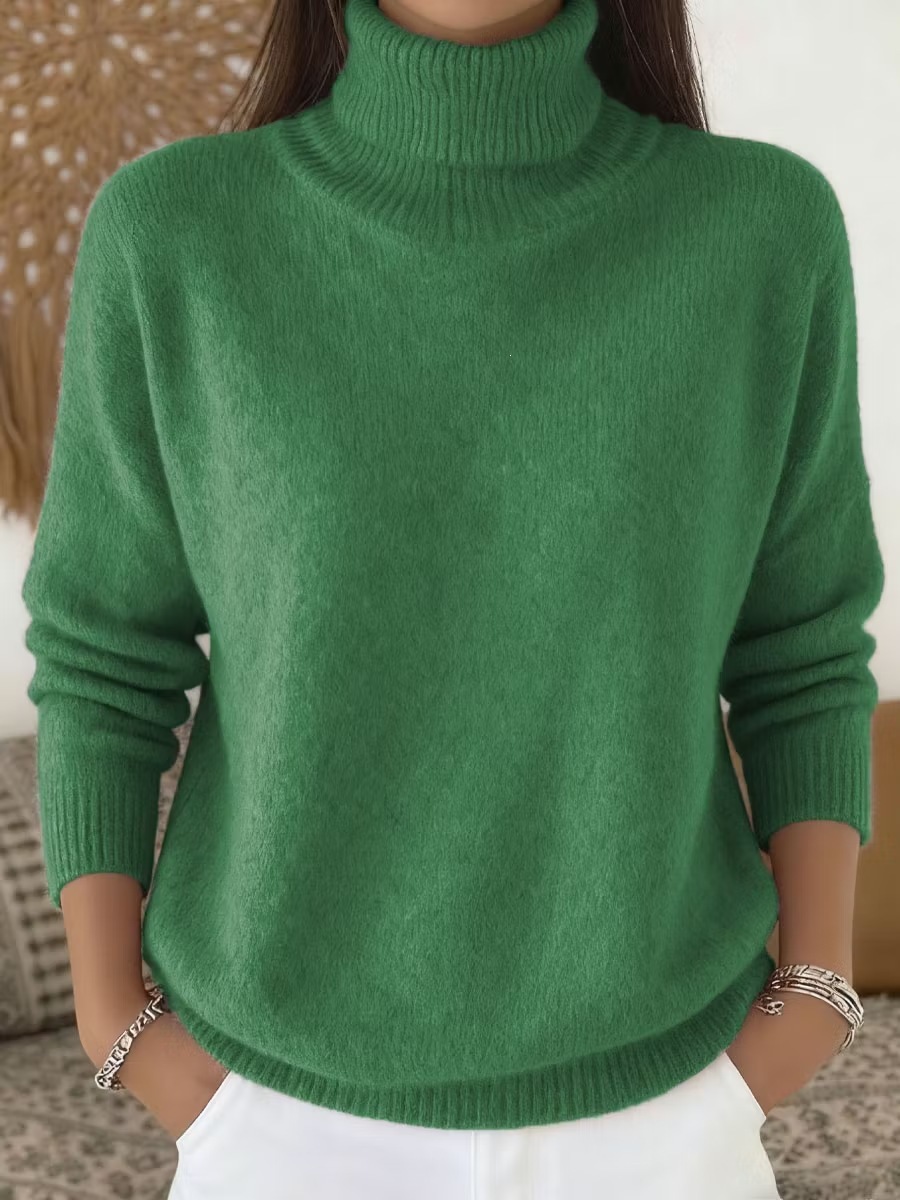 Fashion Ladies Solid Color Casual Knitted Turtleneck Pullover