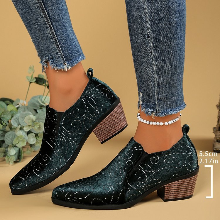 Foreign Trade Cross-border Chunky-heeled Pointed-toe Ankle Boots