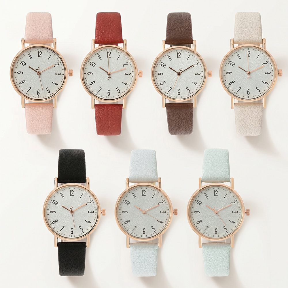 Simple And Casual Lychee-pattern Leather Quartz Watch