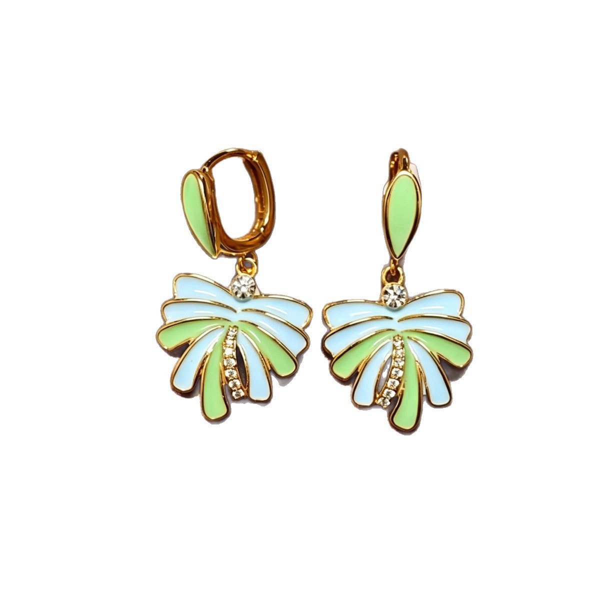 Cross-border European And American Oil-drip Firework Zircon Earrings, Light Luxury Spring-summer High-end Ear Cuffs, Fresh Mint Green Versatile Earrings