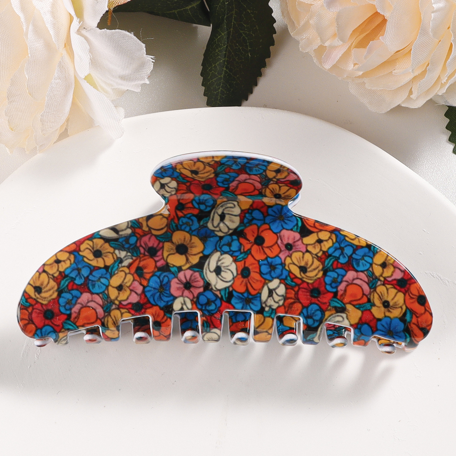Goleshi Accessories Spring Floral Print Hair Clip Romantic Sweet Small Chrysanthemum Bun Maker Shark Clip Hair Accessory