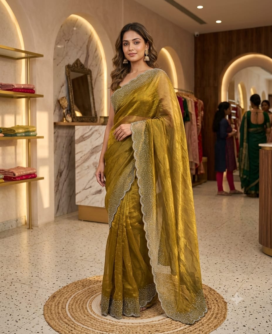 Fancy Stone Work Space Silk Sarees
