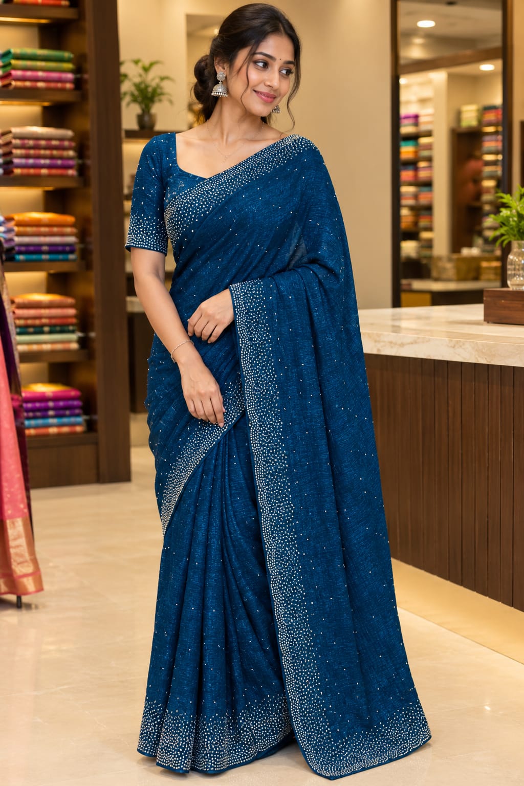 Fancy Stone Work Space Silk Sarees