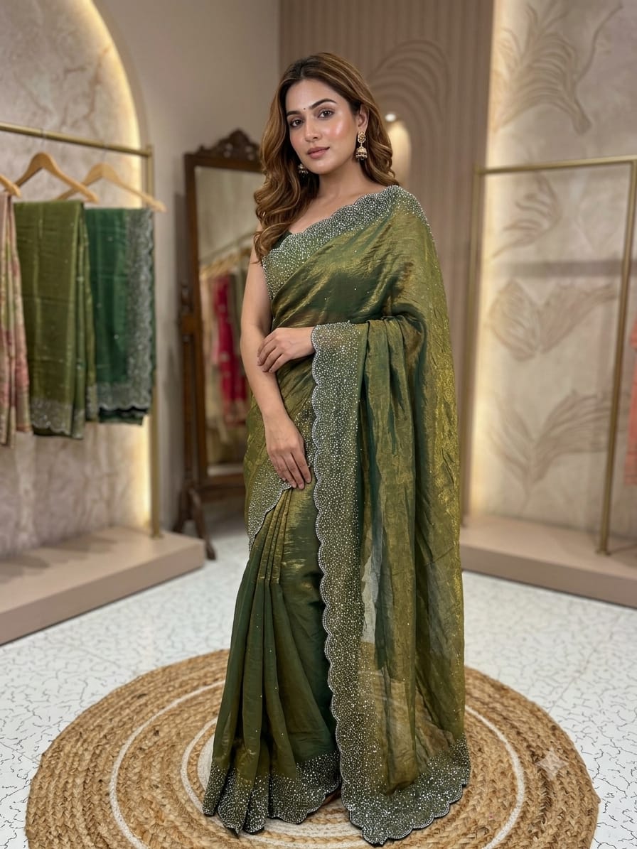 Fancy Stone Work Space Silk Sarees
