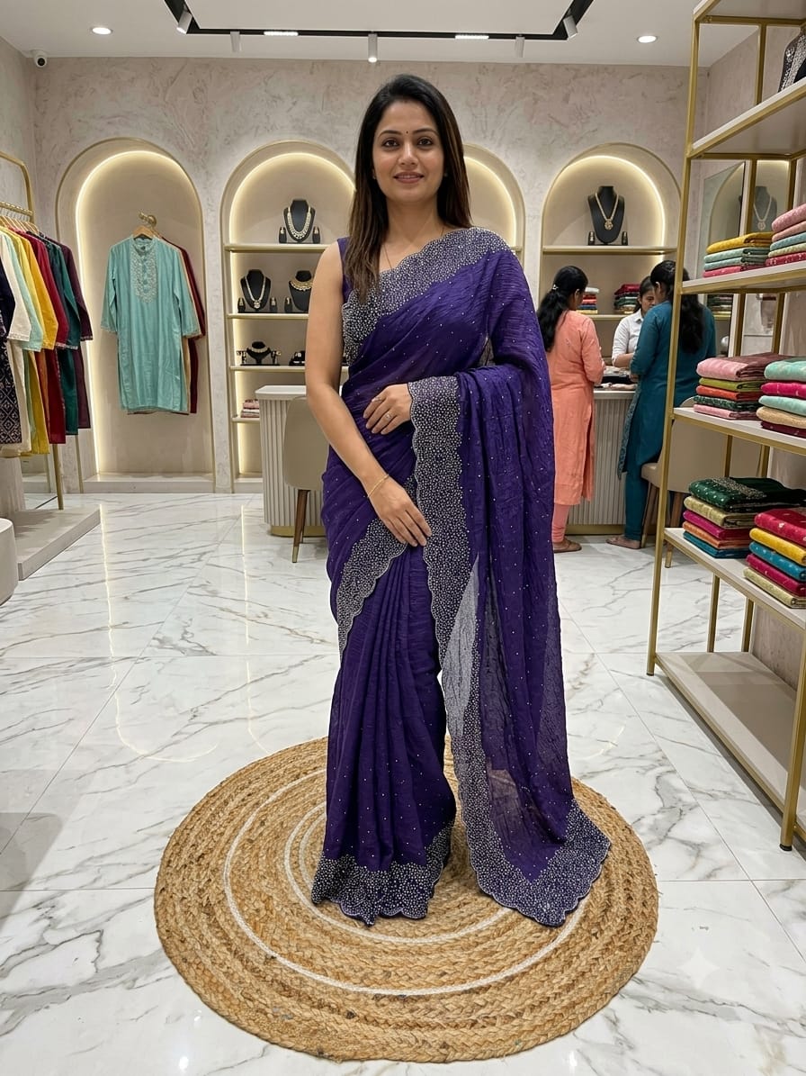 Fancy Stone Work Space Silk Sarees
