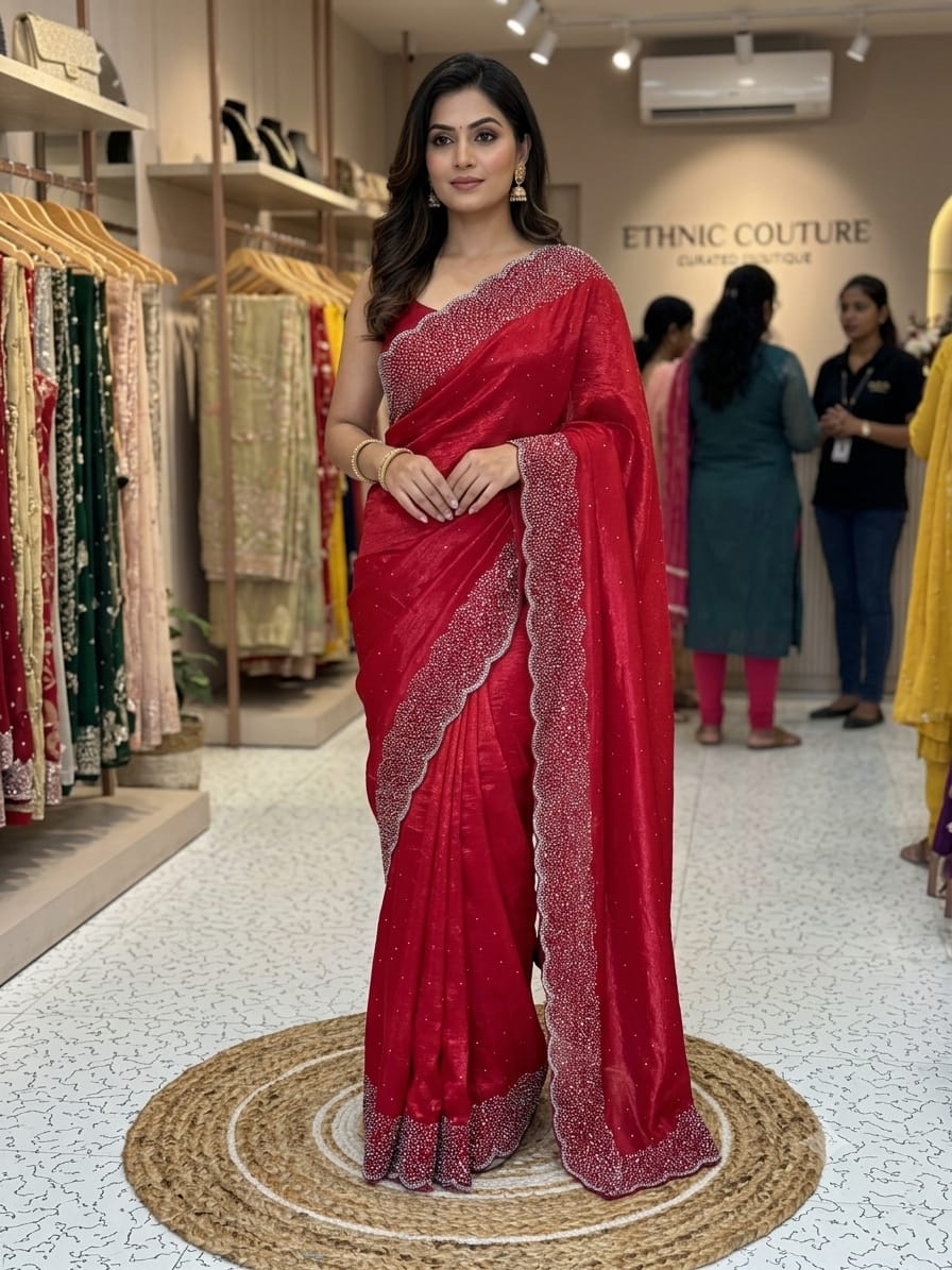 Fancy Stone Work Space Silk Sarees